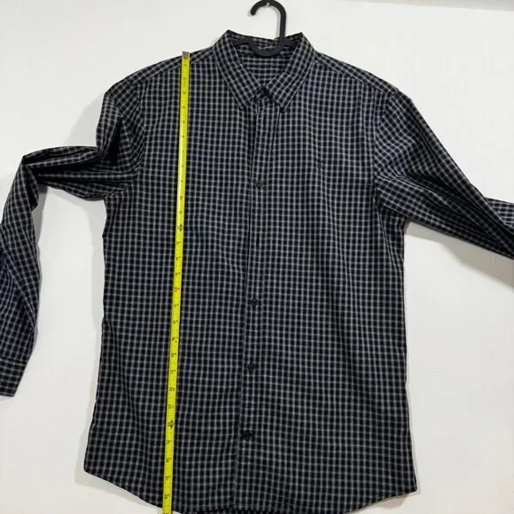 All Saints Murdo Long Sleeve Shirt M Grey Plaid Checkered Button Office Work - Picture 6 of 10